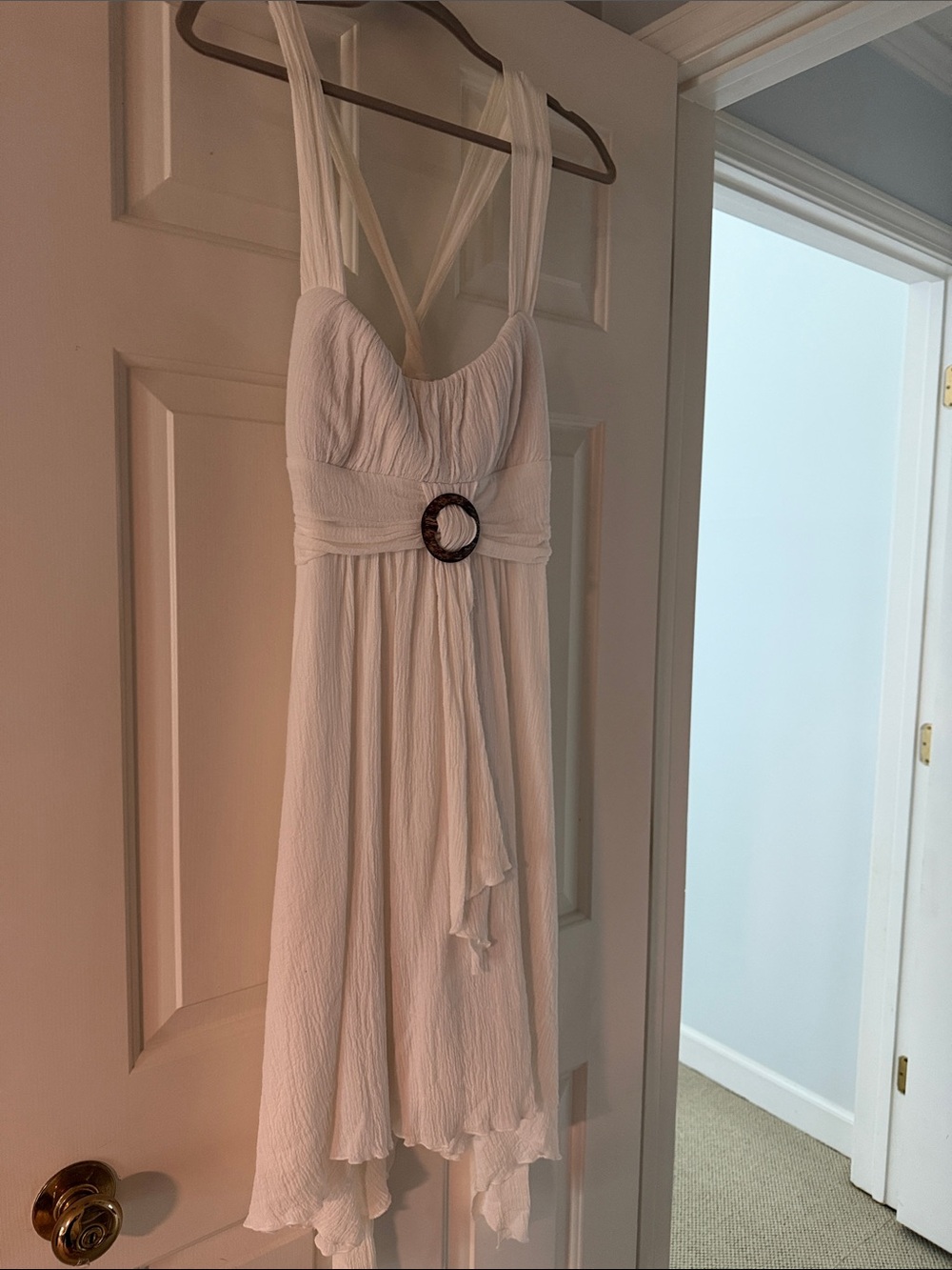 Ruby Rd. White Sleeveless High-Low Dress with Decorative Waist Ring